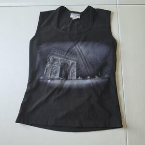 90s Grunge Pretty Girl Tank Top Womens XL Black Sleeveless Paris Arc De Triomphe